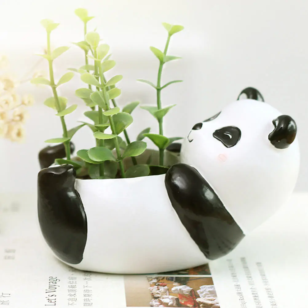 

2 Pcs Pandas Resin Planter Shaped Animal Flower Pot Modern Flowerpot Black Decorative
