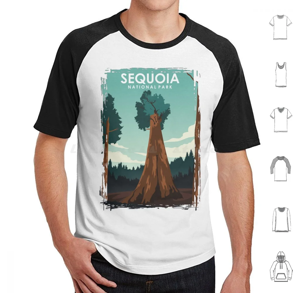 Sequoia National Park Vintage Minimal Travel Poster T Shirt 6Xl Cotton Cool Tee Hiking Sequoia Camping California Yosemite