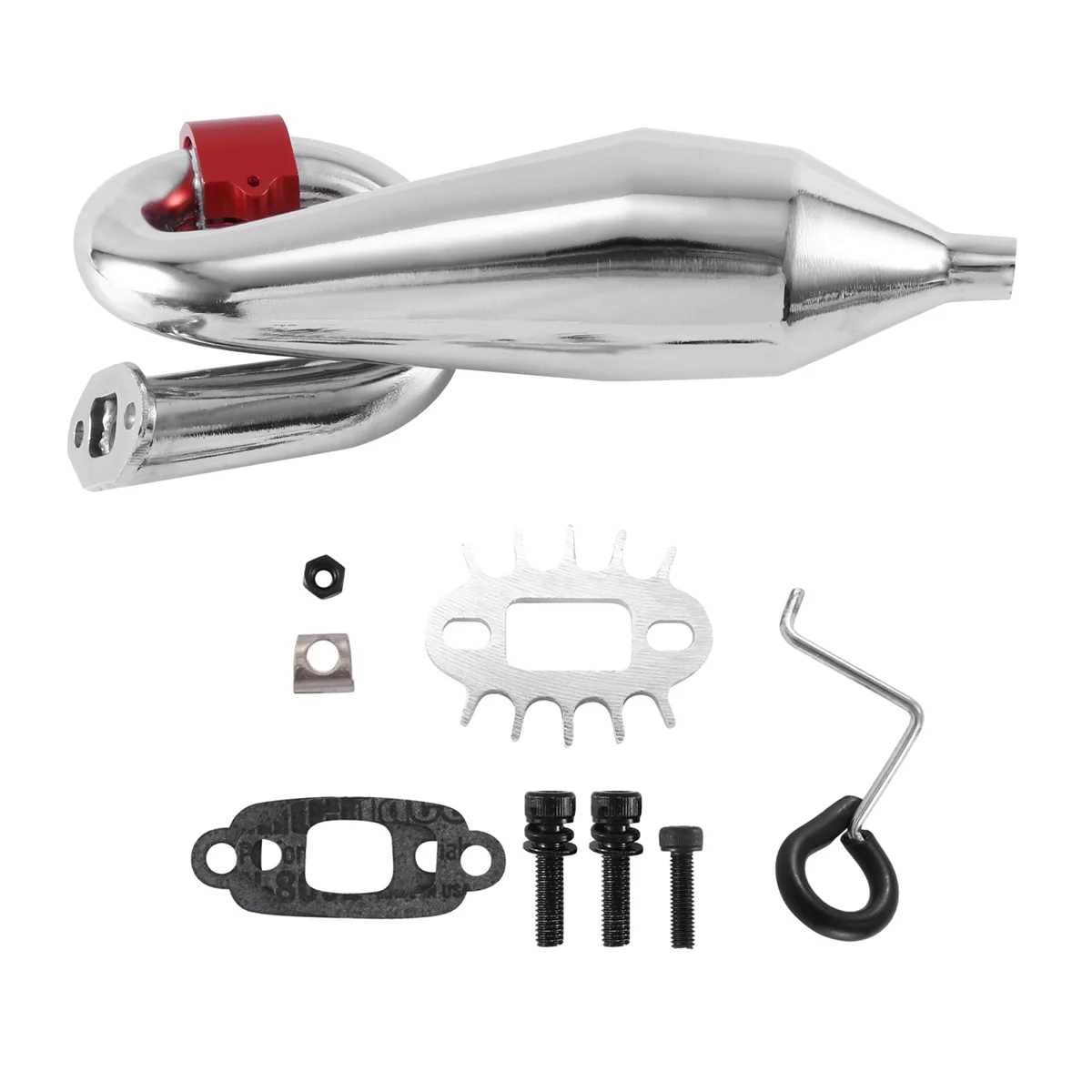 Metalen Silencer Uitlaatpijp voor 1/5 Hpi ROFUN BAHA ROVAN BAJA 5B KINGMOTOR RC AUTO RACING SPEELGOED ONDERDELEN, Zilver + Rood