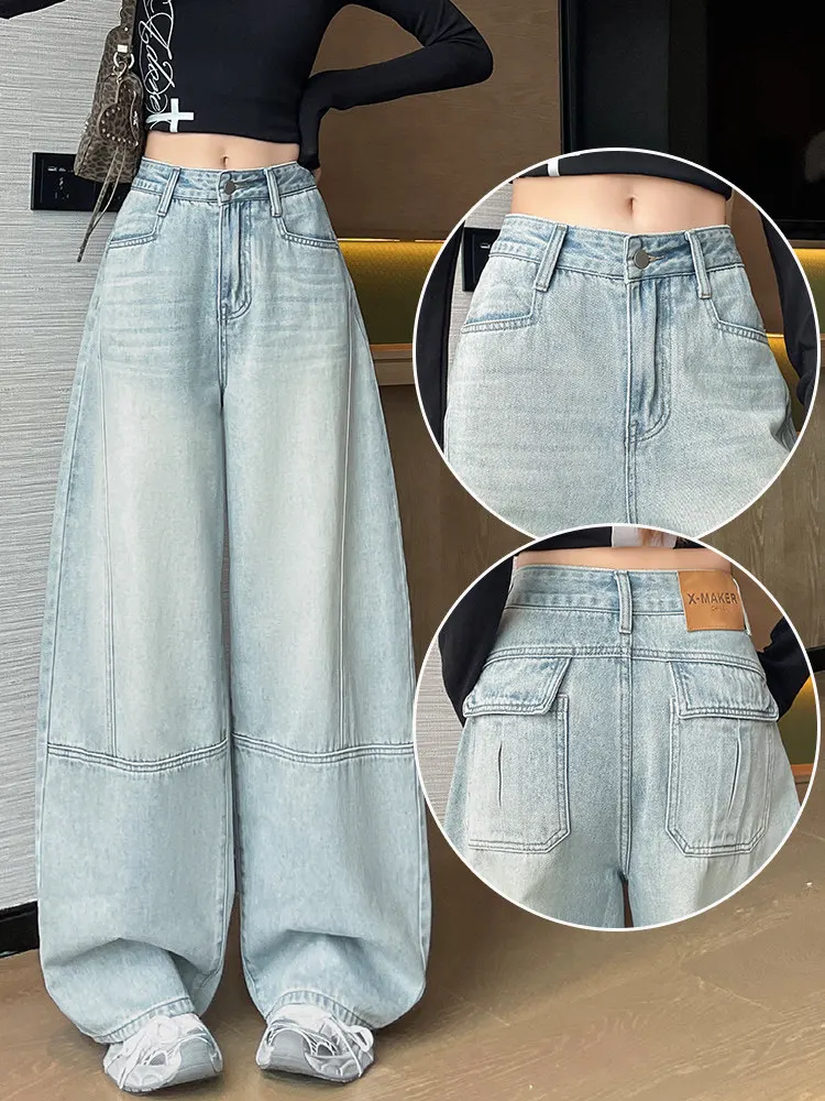 Low waist curved knife jeans women in autum and winter new with thick street fashion sickle shaped wide leg pants