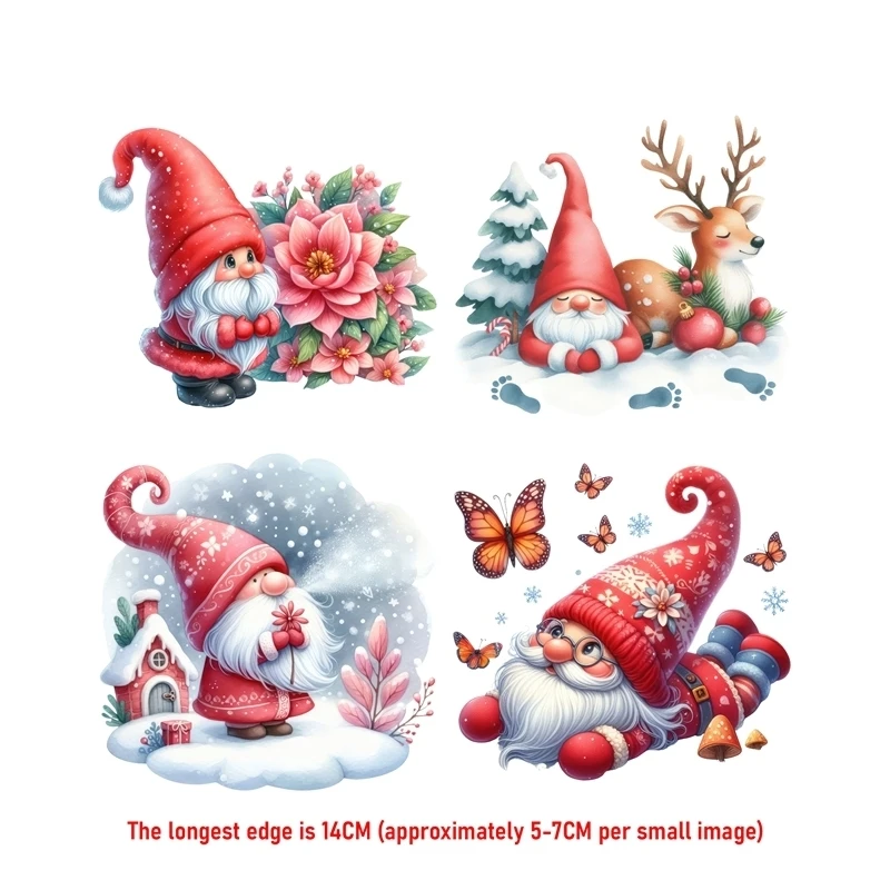 14CM Santa Claus and Christmas Dog Heat Transfer Stickers For Clothes Iron On  DTF Vinyl Thermal Appliques Washable T-Shirt Deca