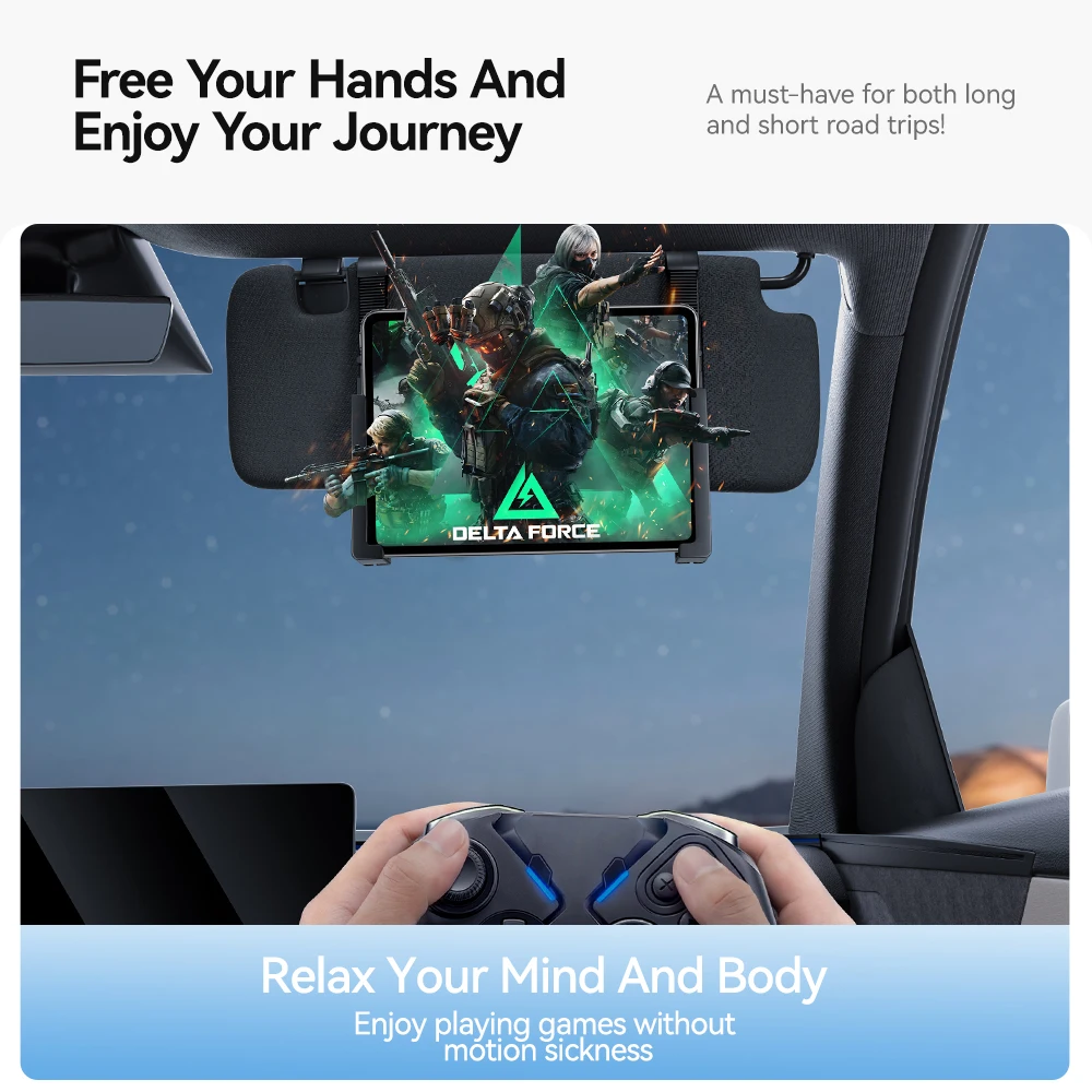 YZ For Tesla All Model 3/Y PC Flat Clamp Adjustable Universal Phone Tablet Stand Makeup Mirror Front-row Sun Visor Bracket