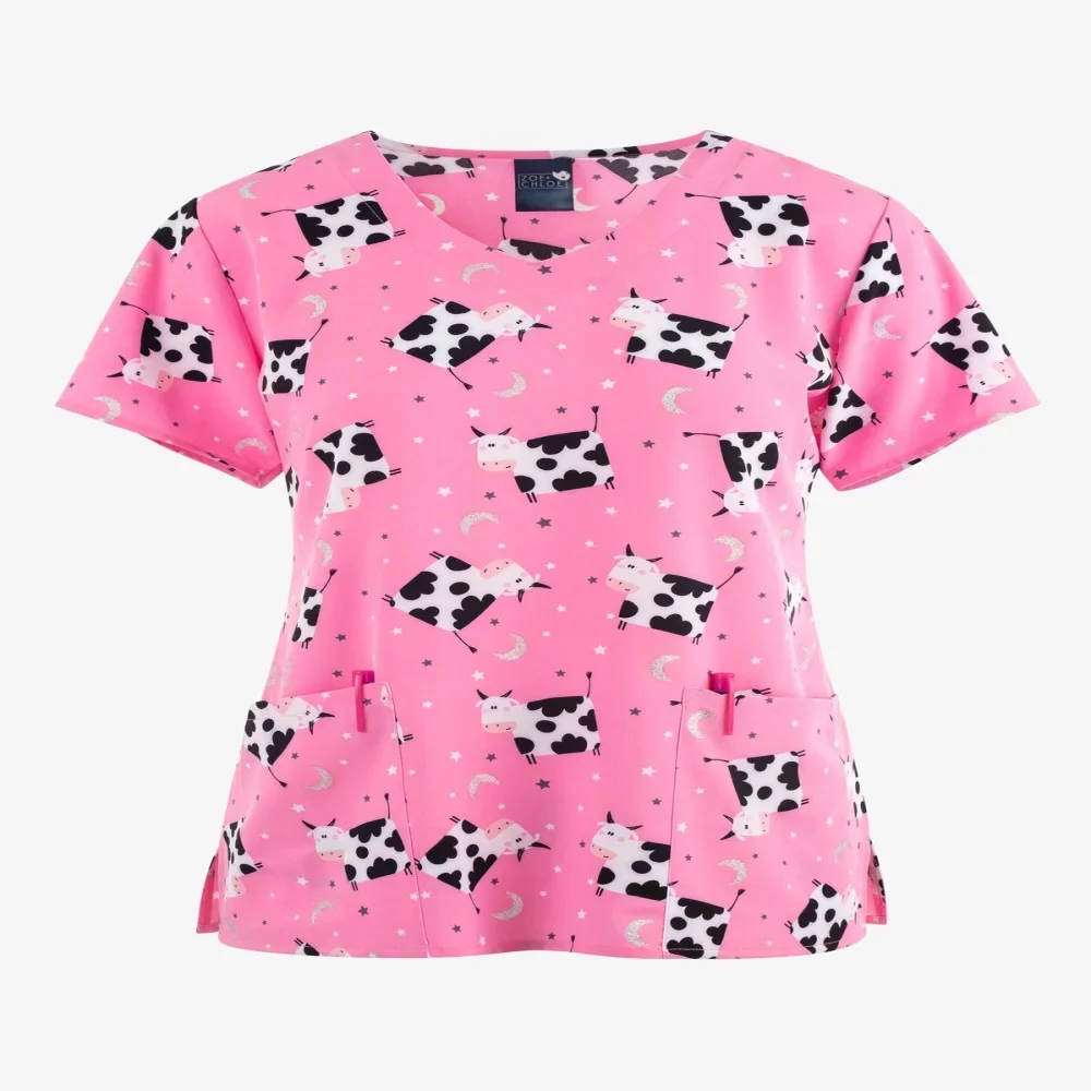 

The 2026 V-neck design of the fashionable and casual women's T-shirt is a new cartoon-style top with a large pocket for women