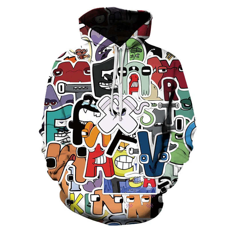 كنزة بغطاء رأس بطباعة ثلاثية الأبعاد للأطفال ، كنزة صوفية بحروف كرتونية ، بدلة رياضية للأولاد ، كنزة رياضية هاراجاكو ، ملابس أنيمي للبنات ، هودي ، أبجدية مضحكة ، قمم #3