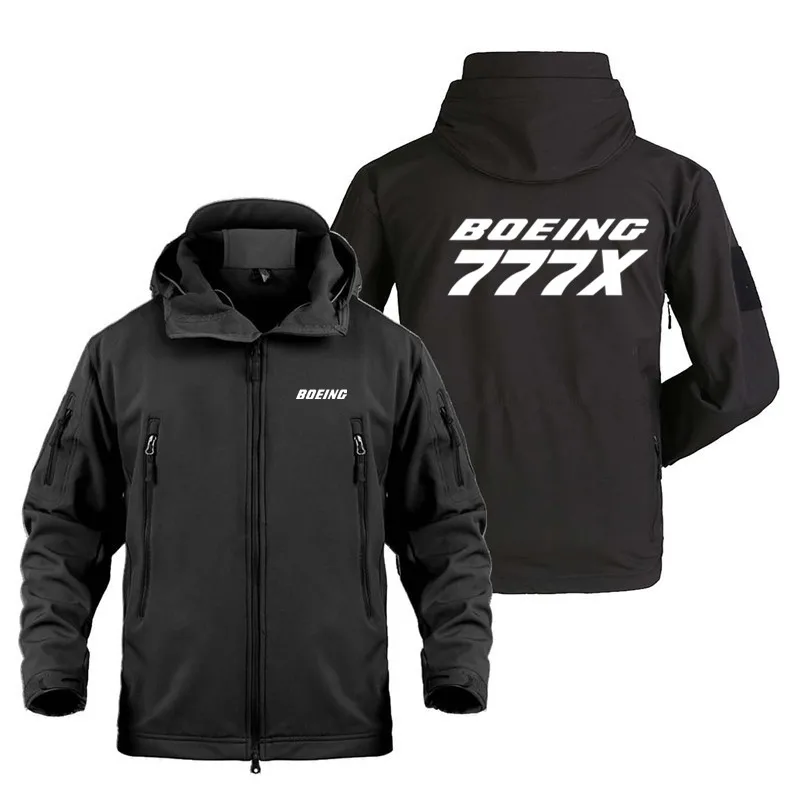 

New Military Aviation Boeing 777-X Pilots Aircraft Flight Men's Outdoor Fleece Warm SoftShell Tactical Shark Skin Coats Jackets