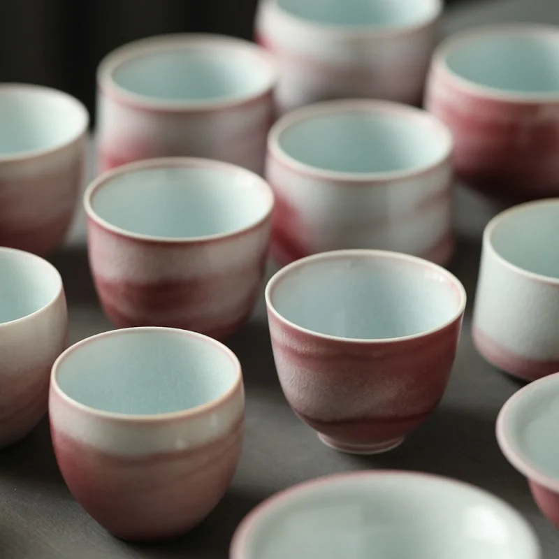 ★Jingdezhen Handmade Xihongkai Tablets Porcelain Tea Tasting Cup Kiln Baked Small Teacup Kung Fu Tea Cup Master Cup Pu'er Cup
