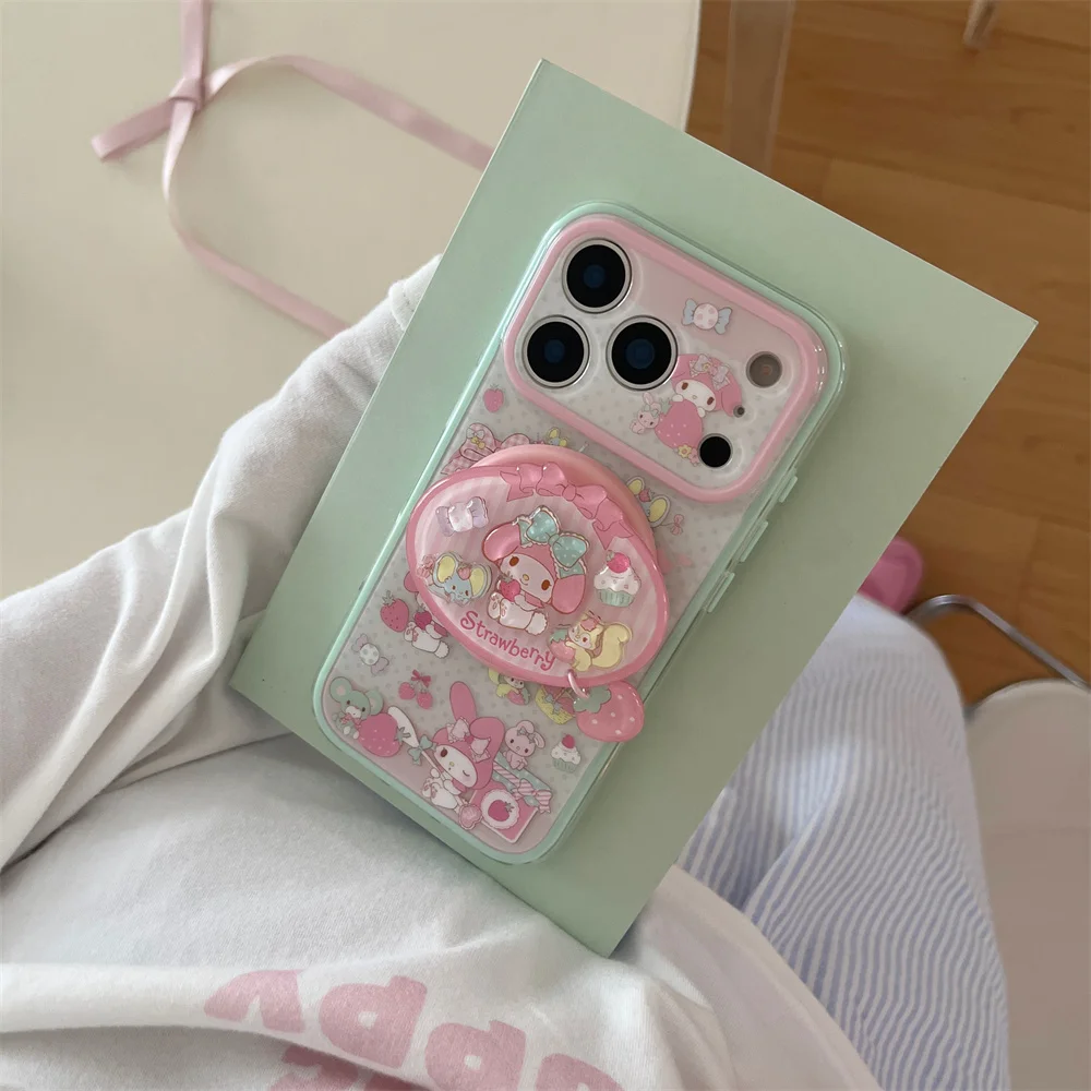Urocze etui magnetyczne na telefon z króliczkiem z kreskówki do iPhone 17 Pro 15 14 13 16 Pro Max z uchwytem i podstawką, kompatybilne z MagSafe, Funda — zdjęcie produktu 2