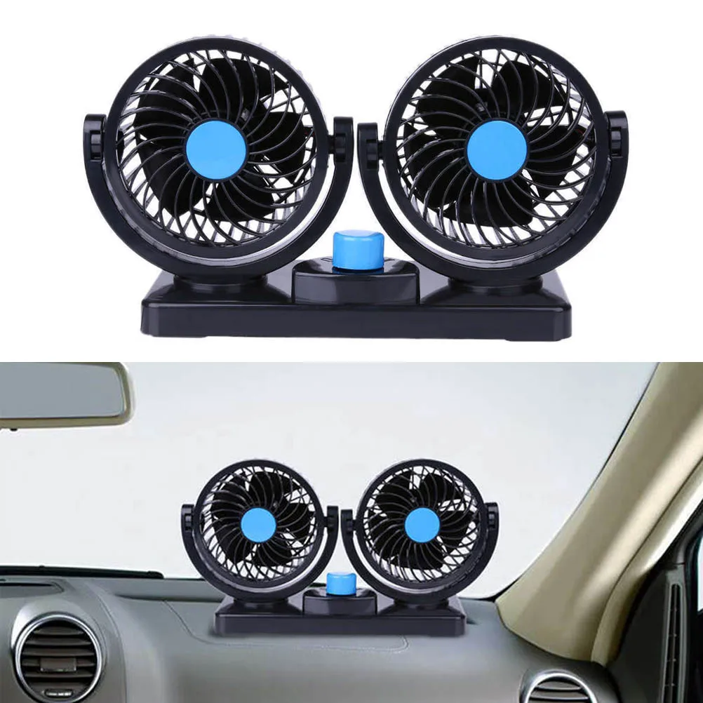 

12V Car Cooling Fan 360 Degree Rotating Dual Head Car Auto Cooling Air Fan Adjustable Low Noise Summer Car Fan Air