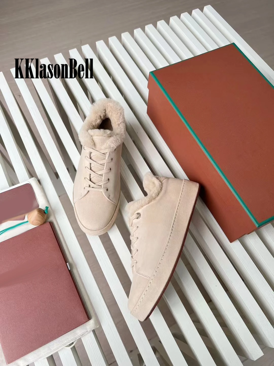 11.13 KKlasonBell High Quality Cow Suede Vulcanize Shoes Wool Keep Warm Thicken Casual Shoes Women