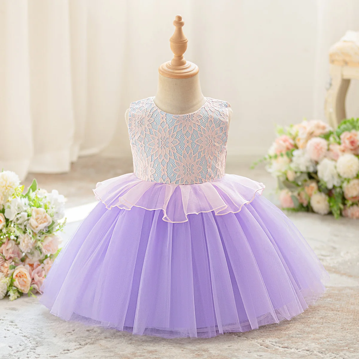 

Toddler Girls 1st Birthday Dress Elegant Flower Baby Baptism Gown Wedding Party Princess Dress for Girl Bow Evening Kids Clothes