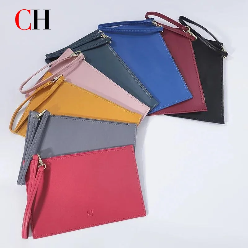 CH Womens Solid Color Zip Wristlet Pouch Clutch Purse Embossed Logo Card Holder Phone Bag Daily Use