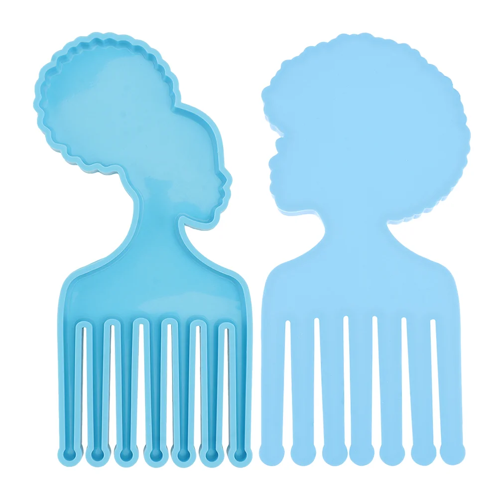 2 Pcs Comb Silicone Mold Resin Molds DIY Hair Strands Crystal Epoxy Silica Gel Die Miss Afro Mould Simple