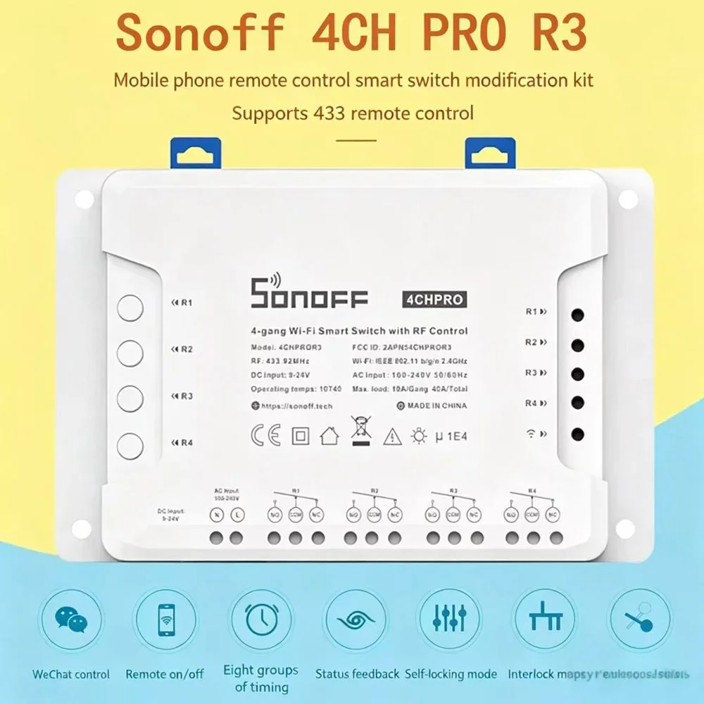 

Switch 4 Gang Wireless SONOFF 4CH R3/4CH PRO R3 Smart WiFi Switch CountdownTiming Remote Control Home Automation Via Ewelink APP