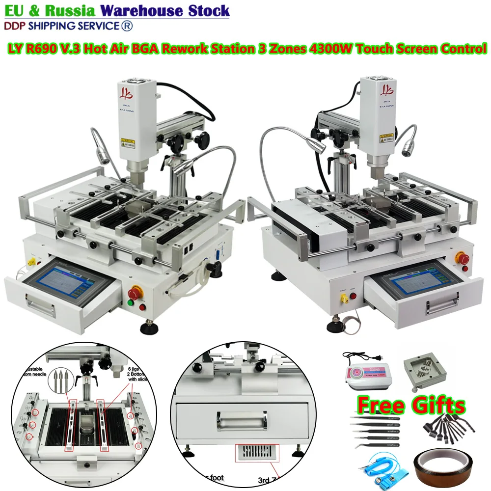 Stazione di saldatura 3 zone R690 V.3 Stazione di rilavorazione BGA ad aria calda Macchina 4300W Saldatura per riparazione chip Saldatura Controllo