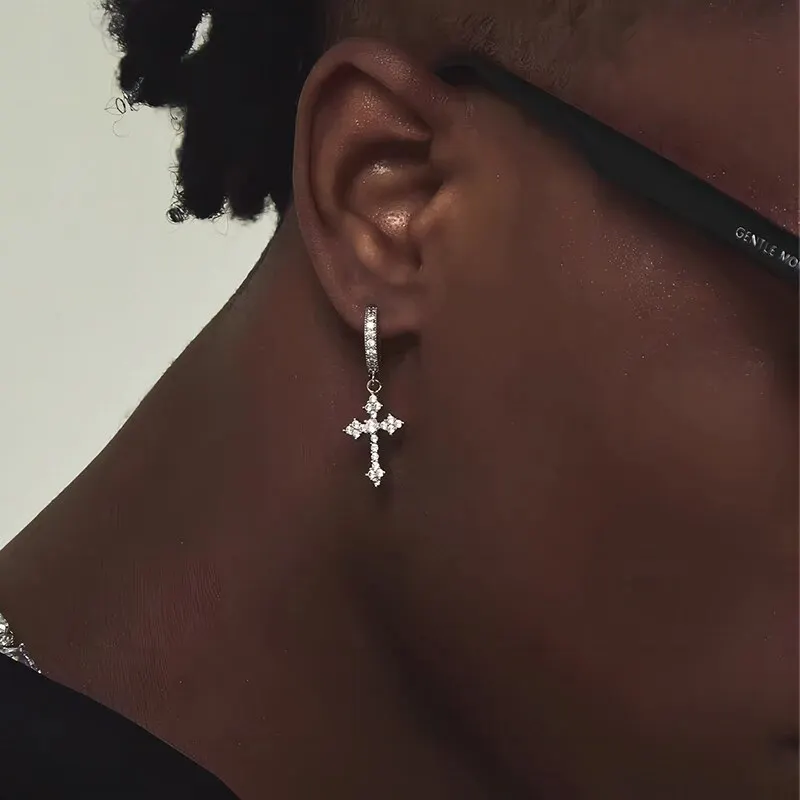 Classic Cross Point-Drill Crystal Replaceable Exquisite White Color Earrings For Women Men Hiphop Party Jewelry Gifts