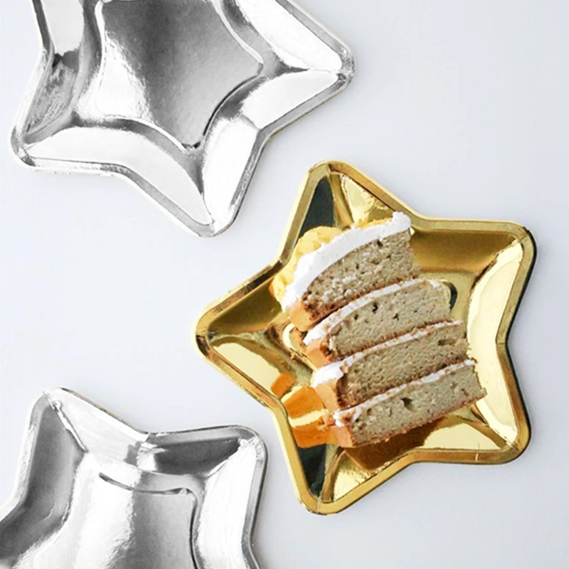 20 PCS Golden Silver Star Disposable Tableware Set Disposable Paper Plate for Wedding Birthday Decoration Party Supplies