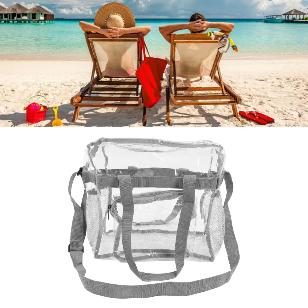

Durable PVC Transparent Handbag Large Capacity With Adjustable Strap Clear Tote Bag Waterproof Transparent Messenger Bag Travel