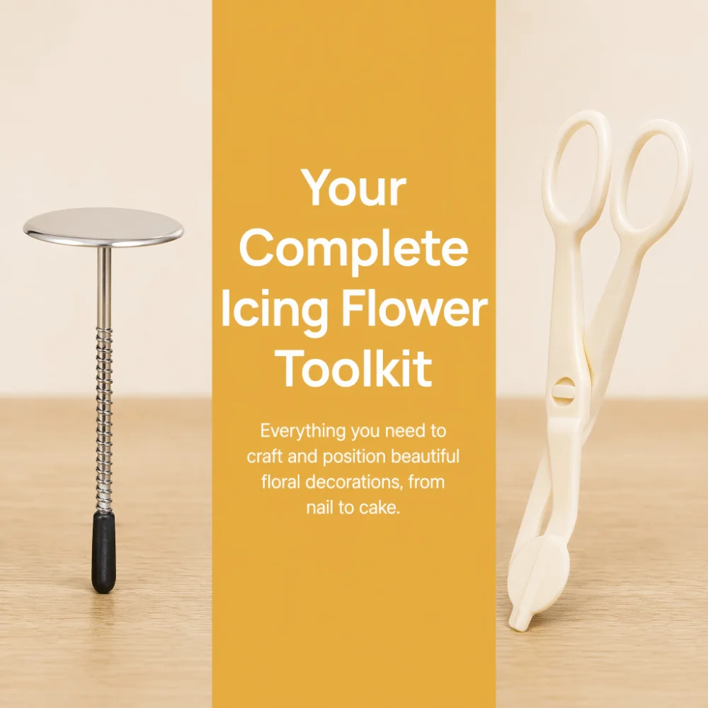 Stainless Steel Cake Flower Nail Lifters Set Flower Lifter PP Piping Flower Scissors Dishwasher Safe Round Flat Discs