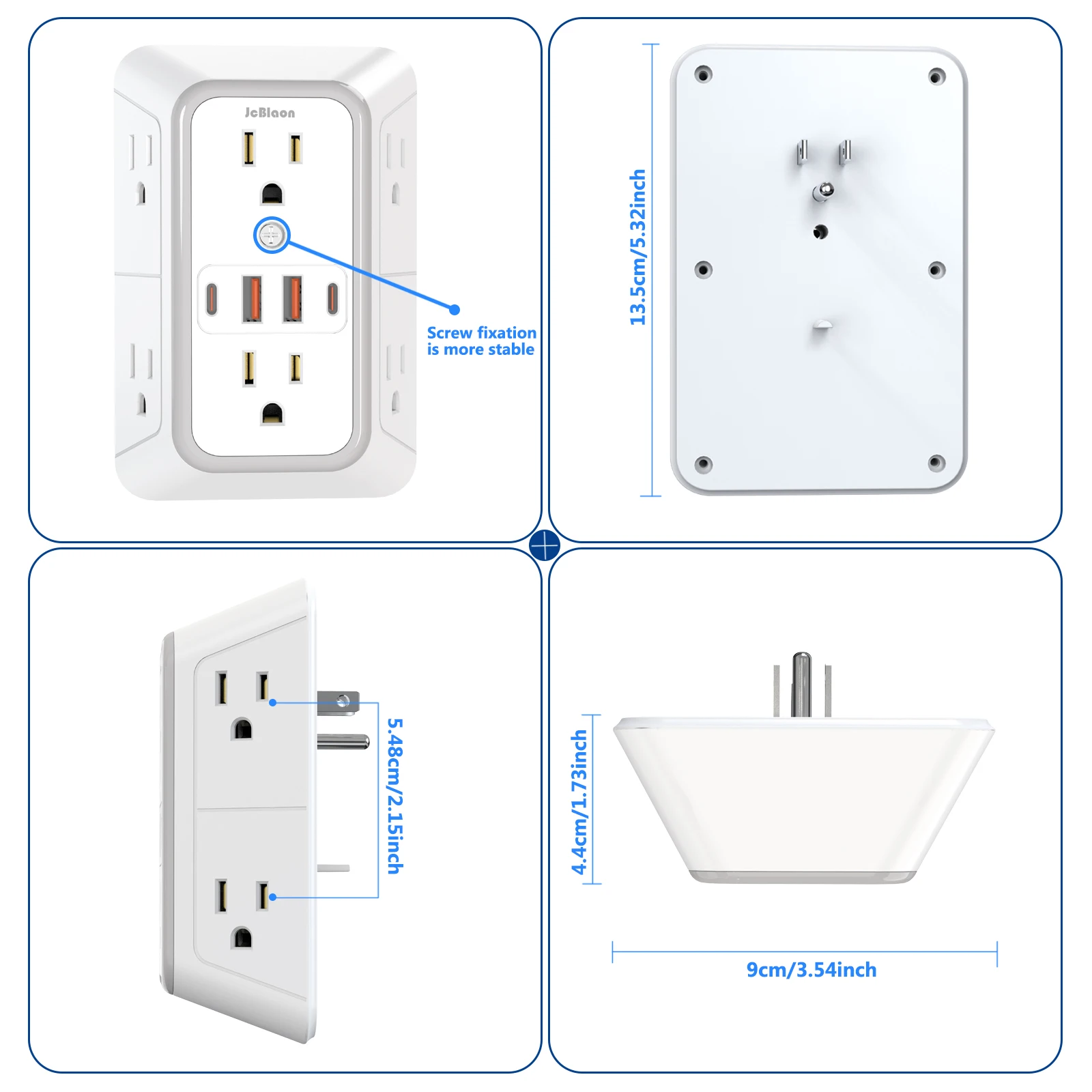 مقبس حائط متعدد قطاع الطاقة، قابس أمريكي مع 6 منافذ تيار متردد و4 منافذ USB (نوع 2 C)، فلتر شبكة موسع الطاقة للمكتب المنزلي