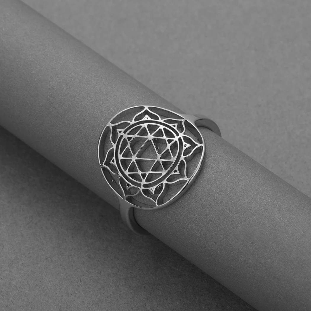 Kinitial Vintage Stainless Steel Sri Durga Yantra Meditation Ring For Women Men Geometric Bohemian Viking Jewelry Gift