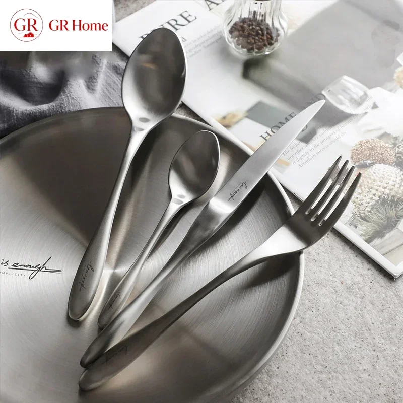 4Pcs/Set Nordic Style Matte Stainless Steel Knife Fork Spoon Set Western Style Kitchen Utensil Set Home Dinnerware Sets
