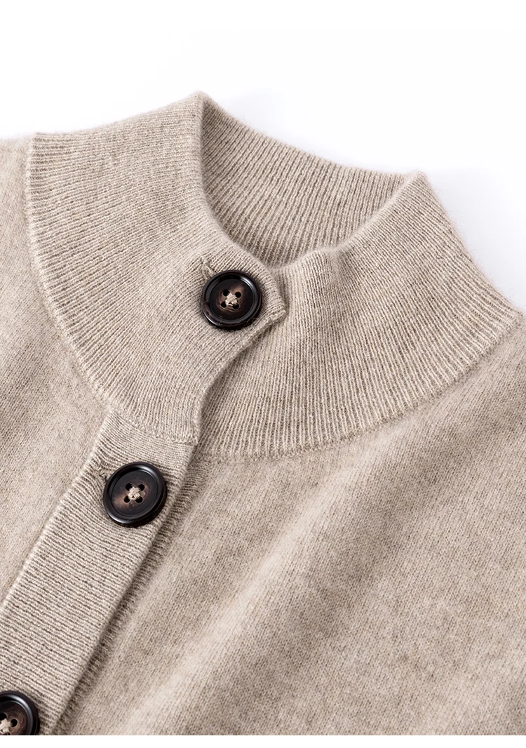 BD4521243 Damen-Kaschmir-Cardigan mit Knöpfen, Stehkragen, Langen Ärmeln, Organza-Pailletten-Manschetten, Lockerer Schnitt, Winter-Strickware – Detail 12