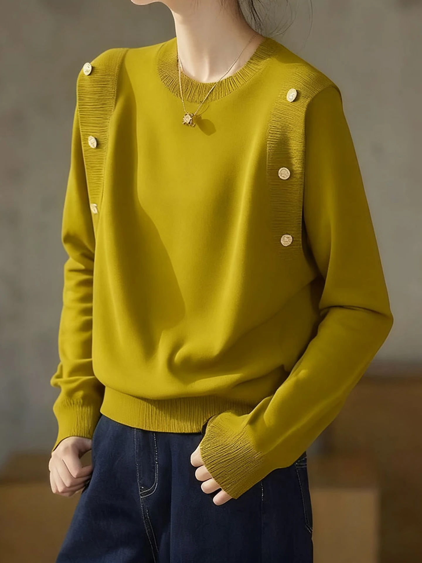 Lässiger gestrickter langer Sve-Pullover mit rundem Ne-Motiv, faionable Winter 2025, Damen-Oberbekleidung, lockere Passform, Farbe, Pendeln