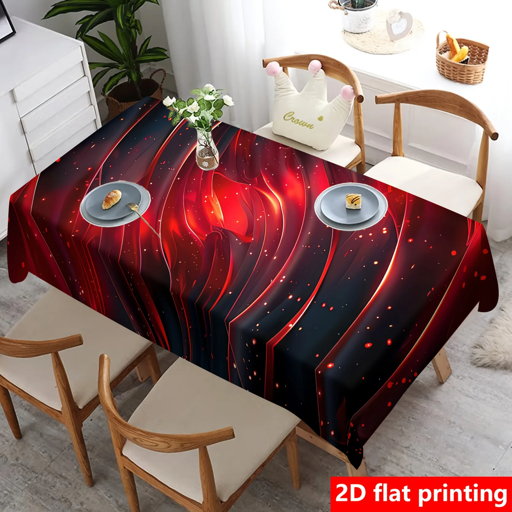 VIKAMA Red Abstract & Starry Flow Tablecloth, 6 Designs, Rectangle Waterproof Table Cover for Dining