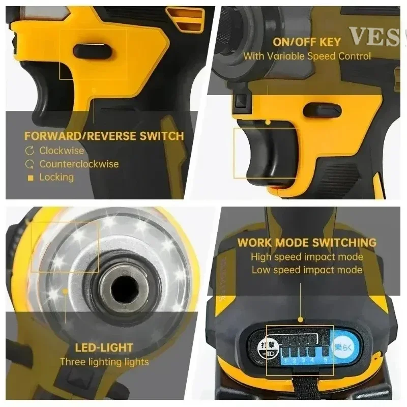 DTD173 18V Cordless Brushless Impact Driver 180Nm Electric Drill Screwdriver with LED Light Multi-function Household Tool