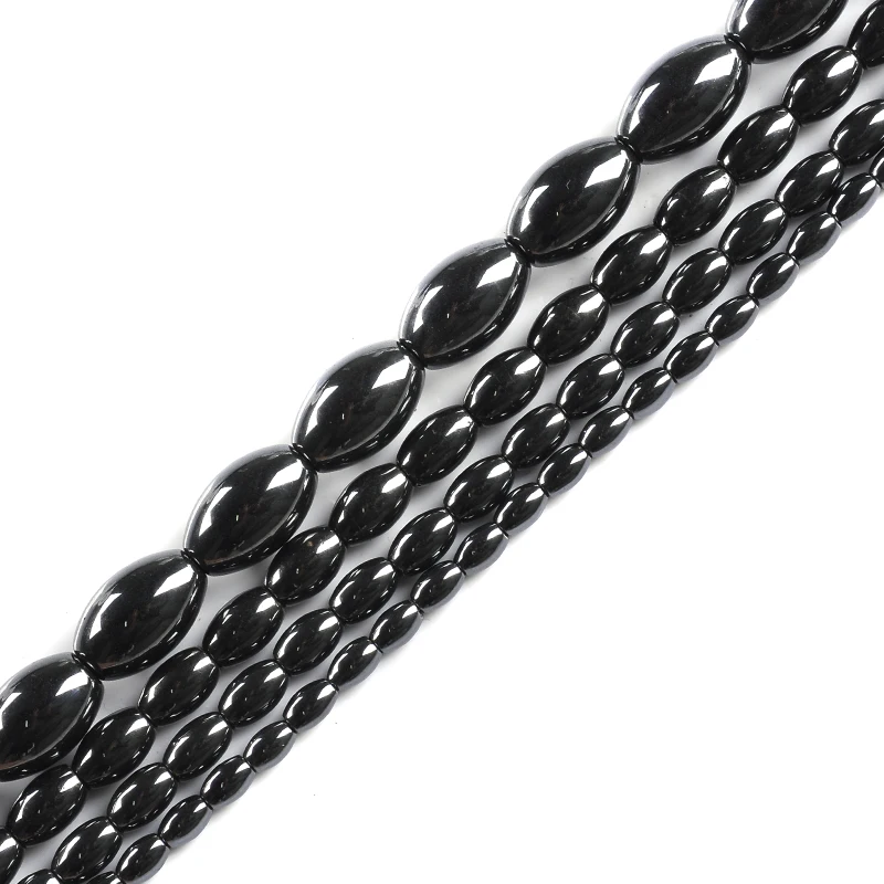 6/8/10/16mm Black Hematite Beads No Magnetic Rice Olivary Shape Accessories Beads Natural Stone For Diy Jewelry Bracelet Making