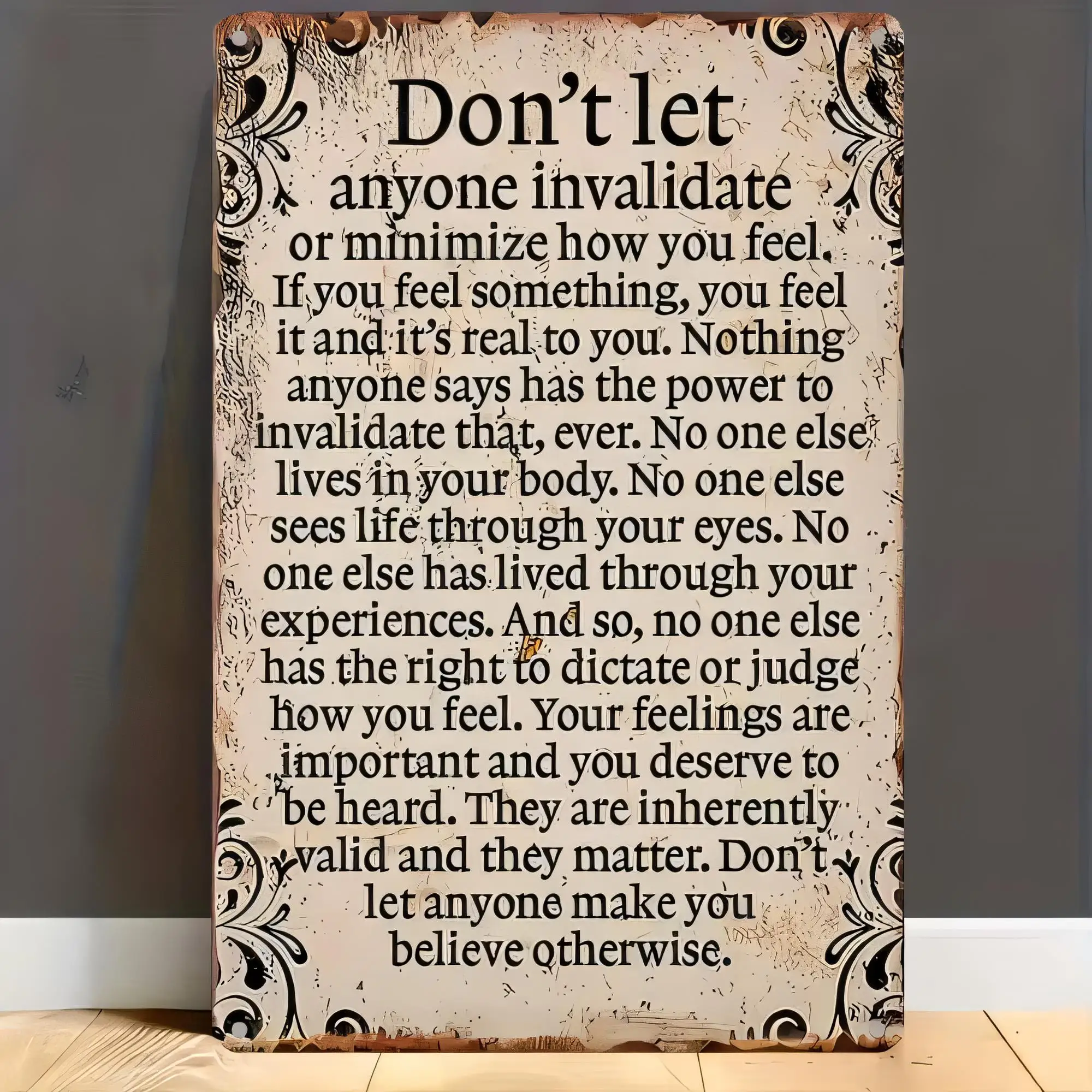 Tin Sign for Wall Decor Don’t Let Anyone Invalidate Your Feelings Vintage Quote Metal Sign Plaque Retro Aesthetic Bathroom Bedro