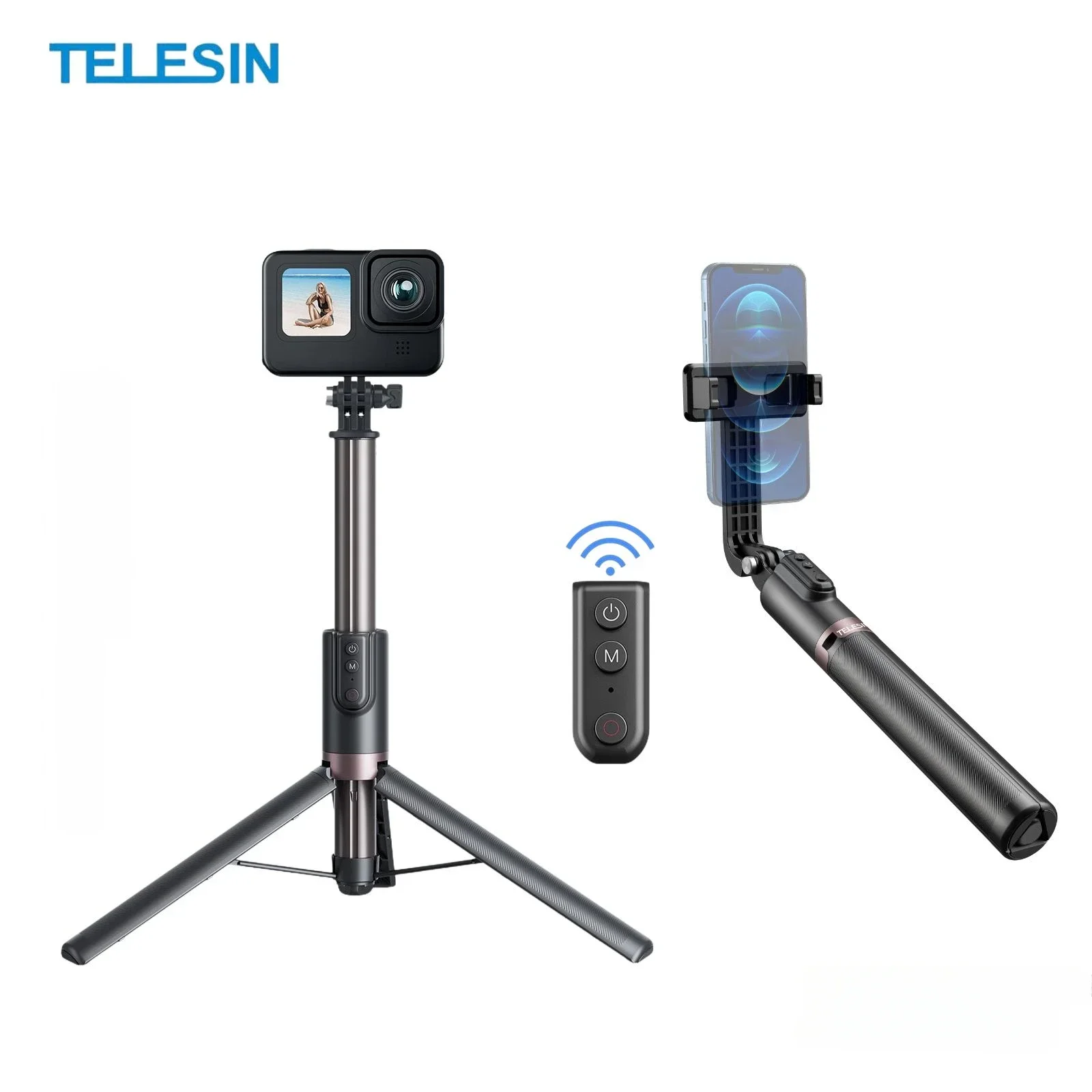 

TELESIN 1.3M Selfie Stick Tripod Phone Stand with Remote Control for Gopro Hero 13 12 11 10 9 8 7 Mobile Phone Tripod Holder