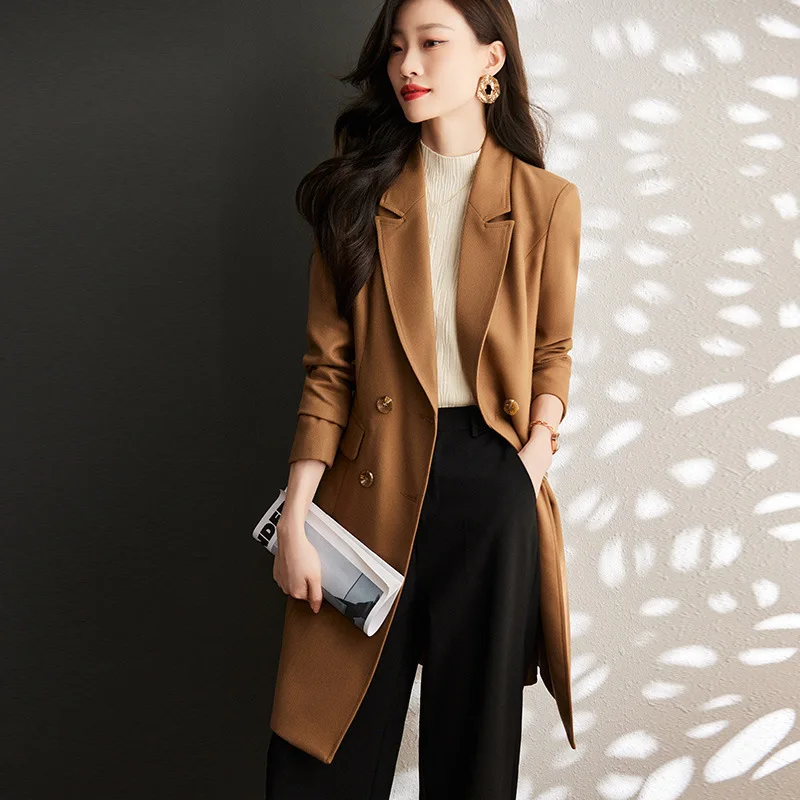 Autumn Winter Women Formal OL Styles Middle Long Windbreaker Professional Office Ladies Coat Outwear Blazers Overcoat Tops