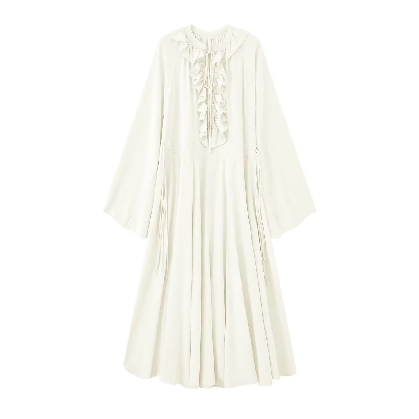 Robe longue de vacances élégante, Vintage, style Boho, manches longues, ample, plissée en dentelle, mode printemps/été 2025