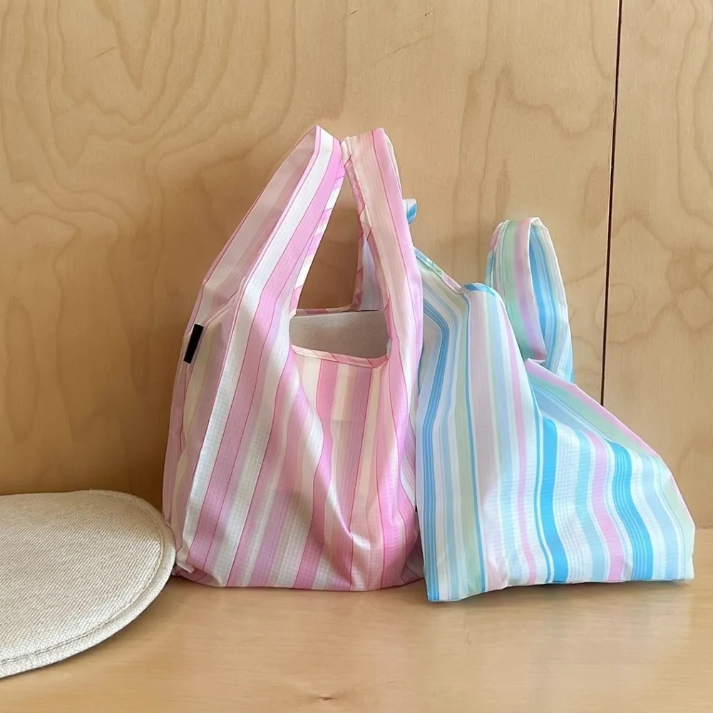 Creative Striped Shopping Bag Eco-friendly Foldable Shoulder Bag Large Capacity Reusable Packaging Bag