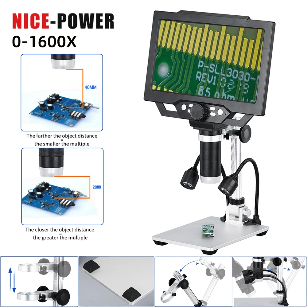 G1200 Digital Electronic Microscope 1-1600X G1600 Amplification Magnifier Microscopes Digital Microscopio Trinocular Continuous