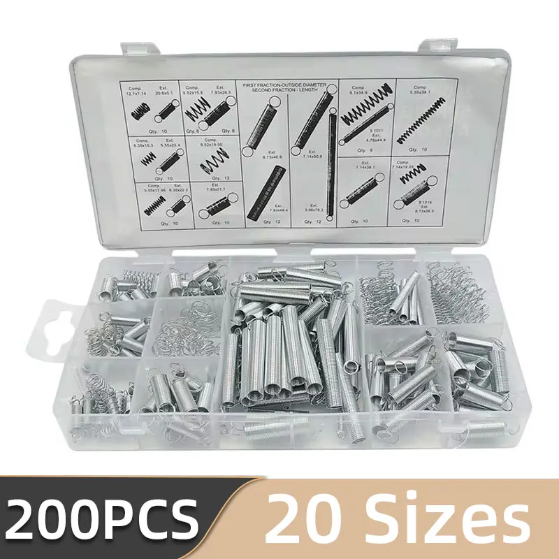 200PCS 20Sizes Spring Assortment Kit Galvanized Steel Compression Springs Mechanical Extension Springs Set for Home Repairs