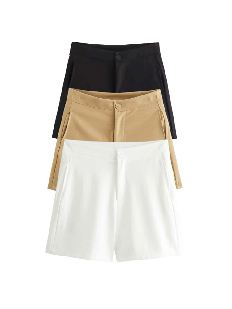 HH Women Fashion White High Waist Shorts Pockets Button Decoration Zipper Fly Summer Beach Shorts Holiday Party Streetwear