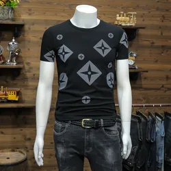 T-Shirt Men Rhinestone Tees Shirt New 2024 Summer Personalized Trend Male Short Sleeve Tops Luxury Unisex Cotton Clothing M-5XL