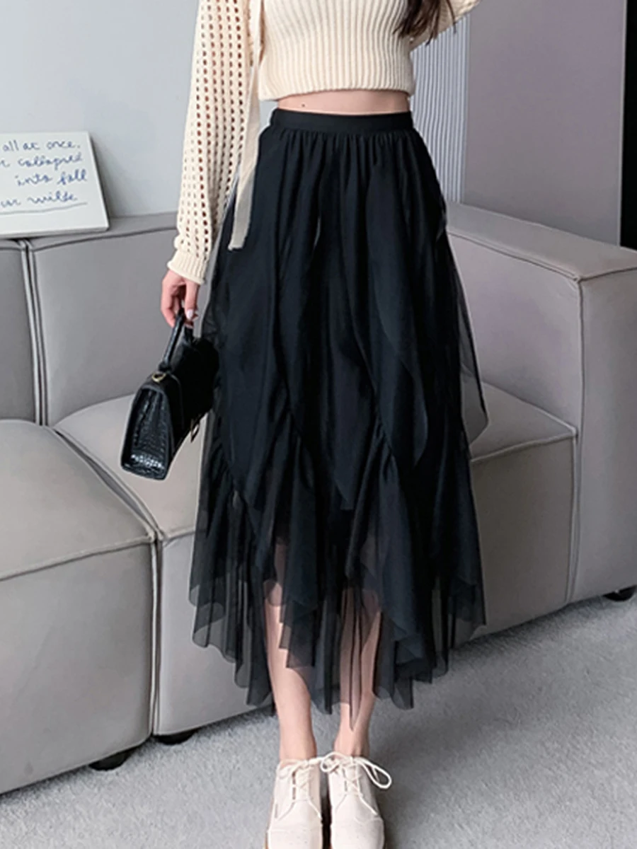 Women s Tulle Skirt Elastic Waist Fairy Mesh Layered Tutu Skirt High Low Irregular Prom Party A-Line Skirt