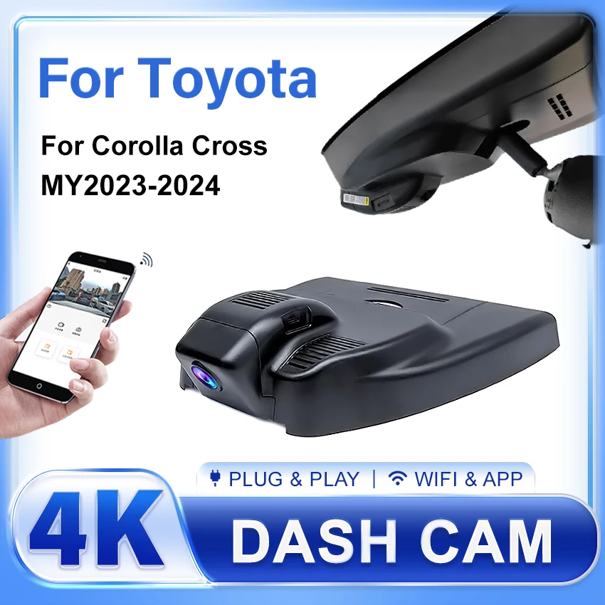 Cámara de salpicadero DVR para coche, dispositivo de grabación con 2 lentes, Wifi, visión nocturna, Plug and play, 4K, 2160P, para Toyota Corolla Cross XG10, 2023, 2024