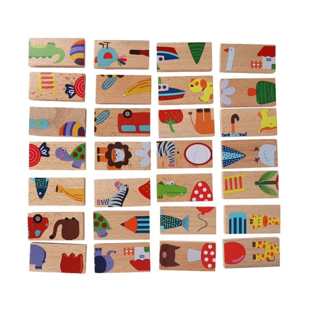 28 Pieces Stackable Animal Puzzle Blocks Wood Early Learning Colored Building Blocks Montessori Wood Building Blocks Set