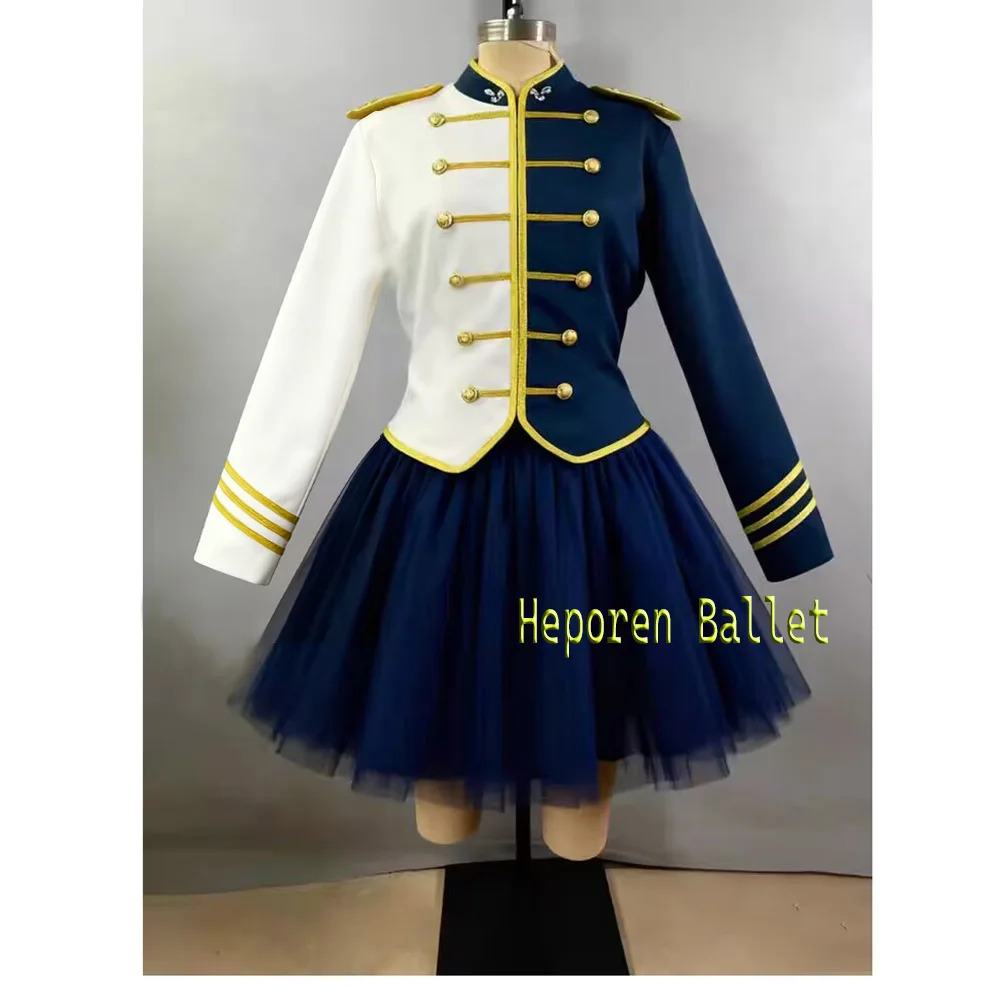 Nutcracker Dark Blue White Troops Ballet Tutu Dress And Pants,Women Or Men Ballet Performance Uniform Long Sleeve Drop Shipping