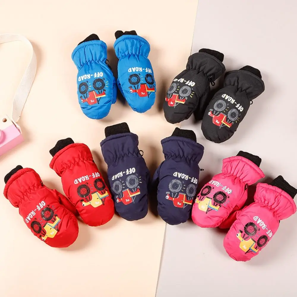 Snow Man Children's Snow Gloves Aged 2 To 5 Years Waterproof Winter Kids Ski Mittens Car Shape Thick Warm