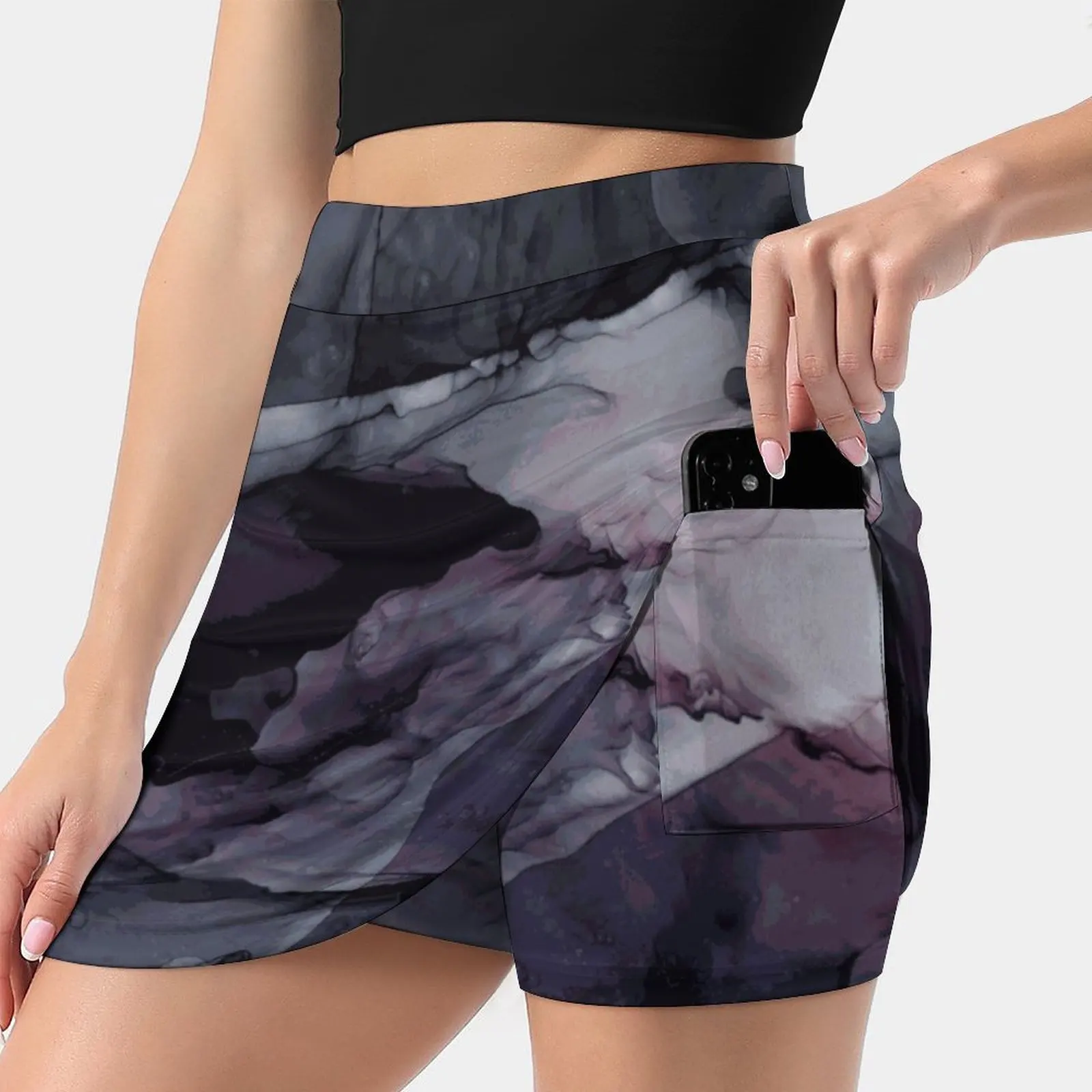 Moody Dark Chaos Inks Abstract Trending Fashion Skirt Summer Printed Women Sport Skirts Double-Layer Athletic Ink Watercolor