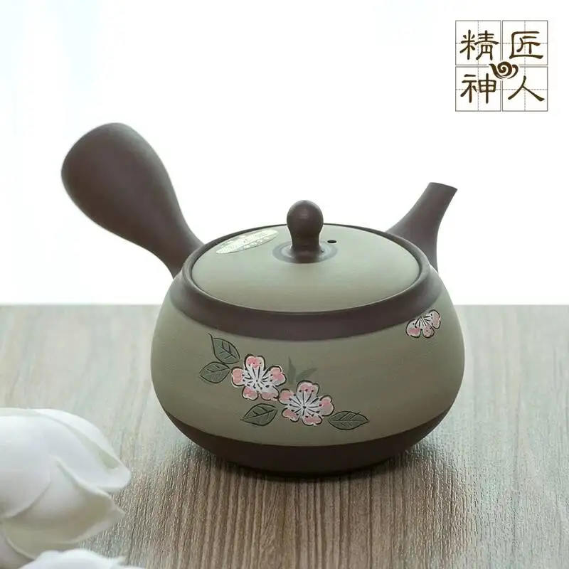 Tetera Japonesa Tsubaki-Yaki con Asa Lateral, Recipiente Hecho a Mano, Tetera de Estilo Japonés, Juego de Té Original Importado, Disponible en Stock