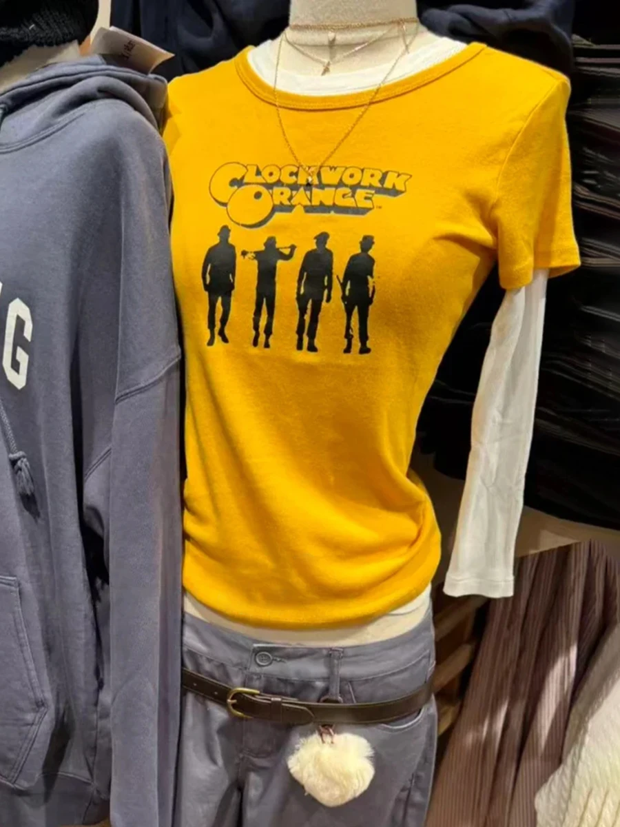 

Classic Rock Band Yellow T-shirts Women Summer Round Neck Slim Short Sleeve Tees Female Streetwear Vintage Graphic Tshirts New