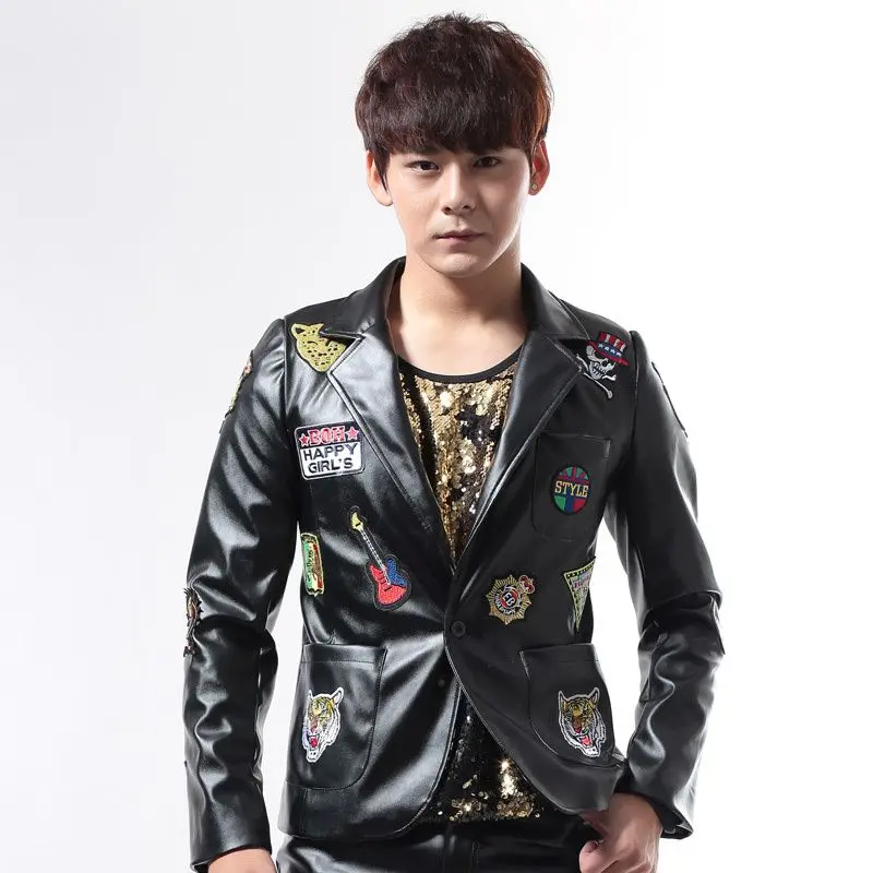 

Мужская кожаная куртка 2026: повседневная, модная, для ночного клуба, приталенная, с отложным воротником, из искусственной кожи, осенняя, ветрозащитная