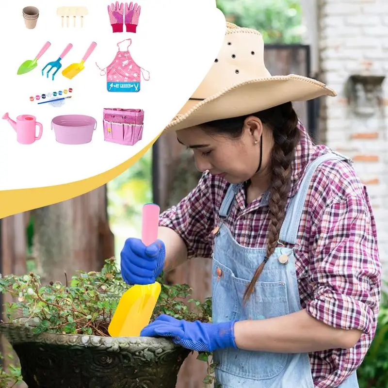 Kids Gardening Set 20X Garden Tools Set Fun Gardening Play Kit Child Outdoor Toy With Watering Can Shovel Rake Gloves And