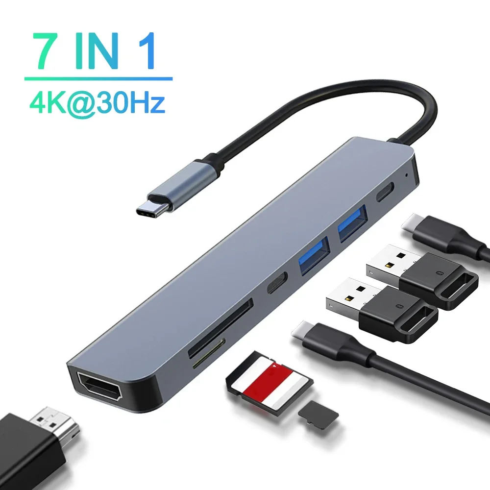 Typ C Hub 4k 30Hz USB C zu HDMI-kompatiblen Adapter USB 3,0 Splitter Konverter SD TF Kartenleser für MacBook Air Pro Samsung